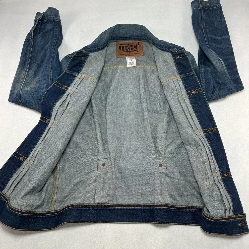 True Religion Jacket Mens Small Blue‎ Denim Kyle Phoenix Front Pleated Trucker